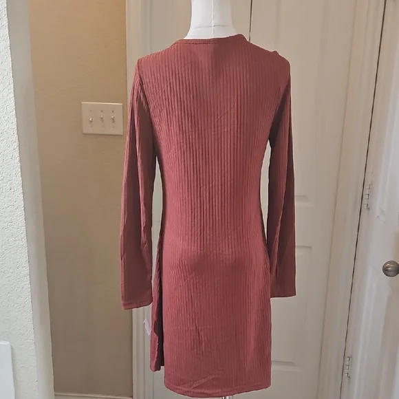 Old Navy Fit & Flare Rib-Knit Long-Sleeve Mini Dress in Copper Sizes XSP,S,M,L - Picture 5 of 9